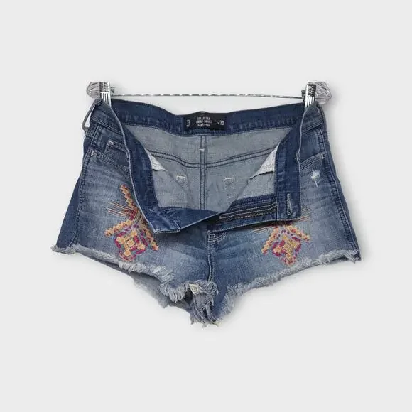 Womens Hollister Short-Short High Rise Raw Hem Blue Jean Shorts Size 11 W30 - Picture 3 of 5